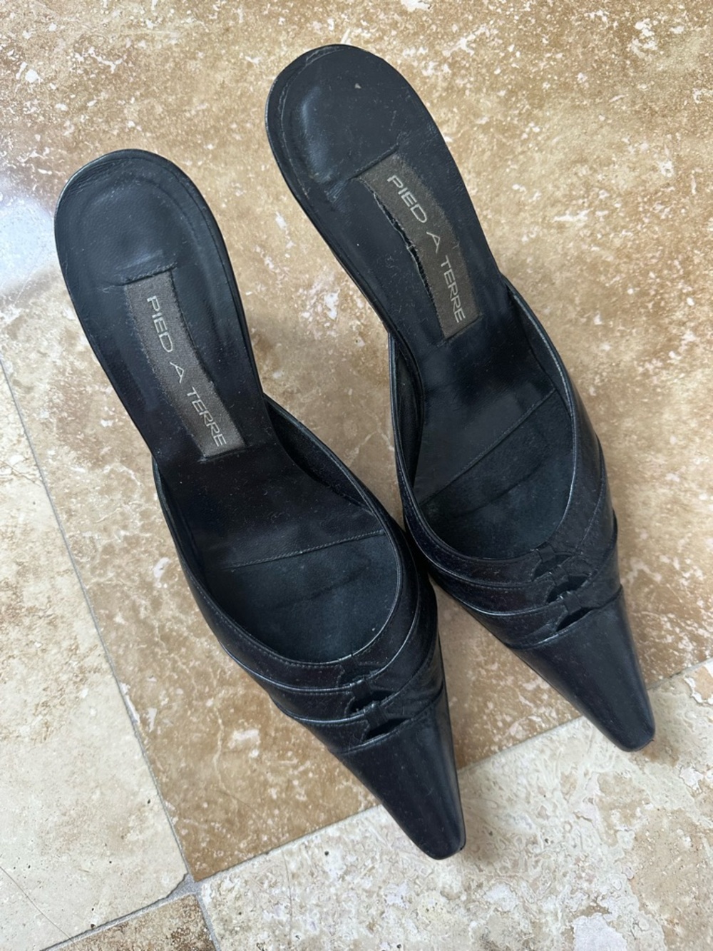 Black Pointed-Toe Slip-On Mules
